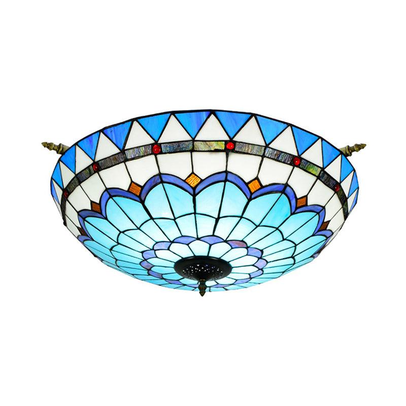 Baroque Dome Semi Flush Mount Lighting 5 Bulbs Stained Glass - Rebooters