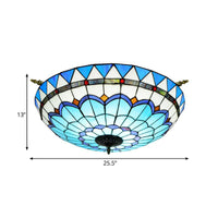 Baroque Dome Semi Flush Mount Lighting 5 Bulbs Stained Glass - Rebooters