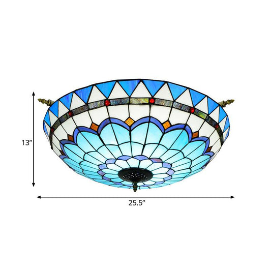 Baroque Dome Semi Flush Mount Lighting 5 Bulbs Stained Glass - Rebooters