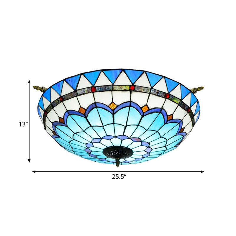 Baroque Dome Semi Flush Mount Lighting 5 Bulbs Stained Glass - Rebooters
