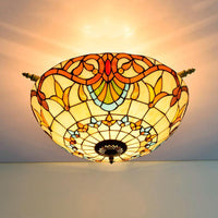 Baroque Dome Semi Flush Mount Lighting 5 Bulbs Stained Glass - Rebooters