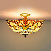Baroque Dome Semi Flush Mount Lighting 5 Bulbs Stained Glass - Rebooters