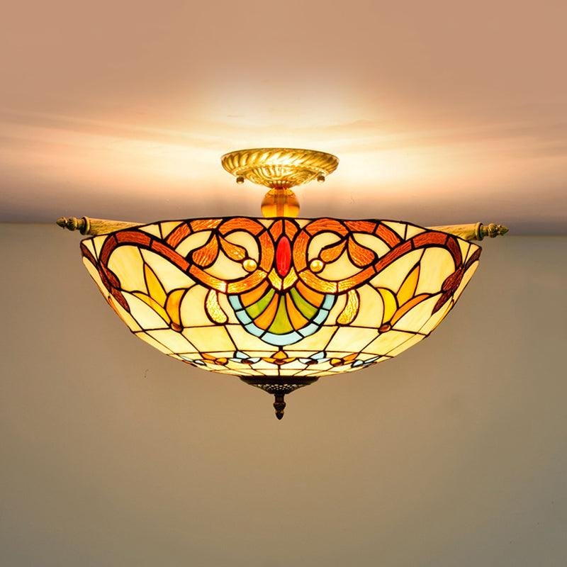 Baroque Dome Semi Flush Mount Lighting 5 Bulbs Stained Glass - Rebooters
