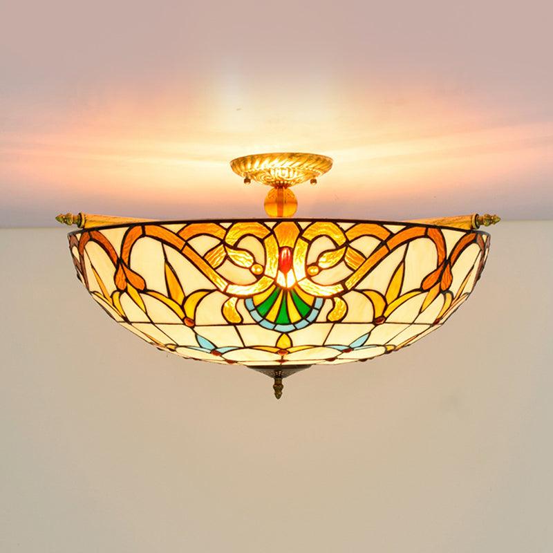 Baroque Dome Semi Flush Mount Lighting 5 Bulbs Stained Glass - Rebooters