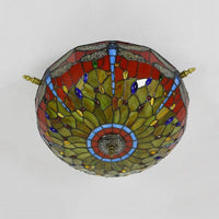 5 Lights Dragonfly Ceiling Lighting Tiffany Brass Stained Glass Semi Flush Mount Light 21.5/25.5 W - Rebooters