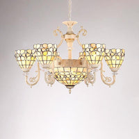 8 Lights Living Room Chandelier Tiffany Beige Suspension Light - Rebooters