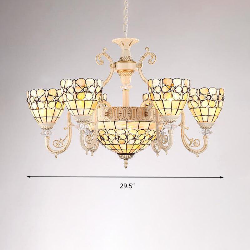 8 Lights Living Room Chandelier Tiffany Beige Suspension Light - Rebooters