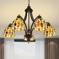 Beaded Chandelier Lighting Tiffany Style Stained Glass 3 Lights Black Gold Ceiling Pendant - Rebooters