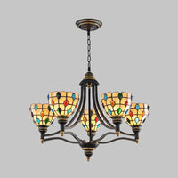 Beaded Chandelier Lighting Tiffany Style Stained Glass 3 Lights Black Gold Ceiling Pendant - Rebooters