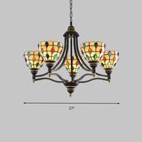 Beaded Chandelier Lighting Tiffany Style Stained Glass 3 Lights Black Gold Ceiling Pendant - Rebooters