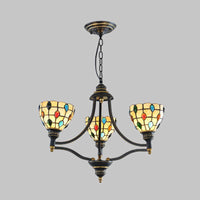 Beaded Chandelier Lighting Tiffany Style Stained Glass 3 Lights Black Gold Ceiling Pendant - Rebooters