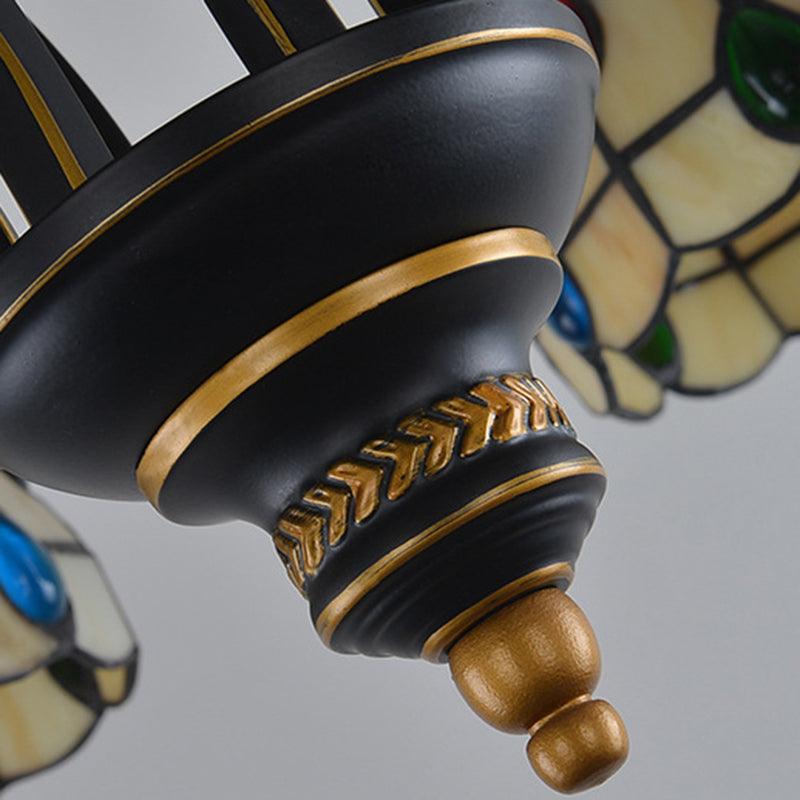 Beaded Chandelier Lighting Tiffany Style Stained Glass 3 Lights Black Gold Ceiling Pendant - Rebooters