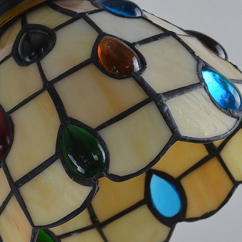 Beaded Chandelier Lighting Tiffany Style Stained Glass 3 Lights Black Gold Ceiling Pendant - Rebooters