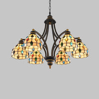 Beaded Chandelier Lighting Tiffany Style Stained Glass 3 Lights Black Gold Ceiling Pendant - Rebooters