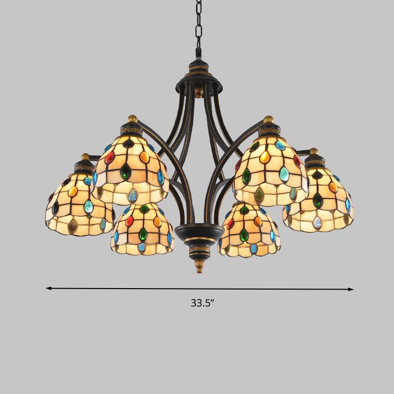 Beaded Chandelier Lighting Tiffany Style Stained Glass 3 Lights Black Gold Ceiling Pendant - Rebooters