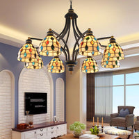 Beaded Chandelier Lighting Tiffany Style Stained Glass 3 Lights Black Gold Ceiling Pendant - Rebooters