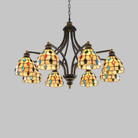 Beaded Chandelier Lighting Tiffany Style Stained Glass 3 Lights Black Gold Ceiling Pendant - Rebooters