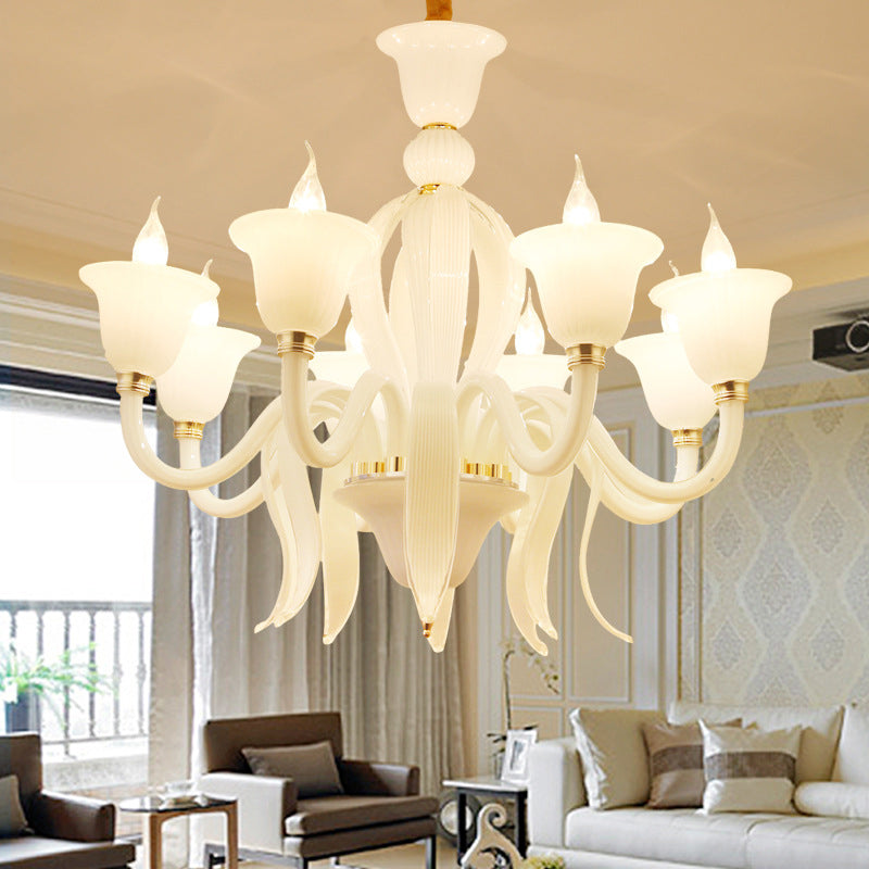 White Glass Stamen Shape Chandelier Antique 6/8/10 Lights - Rebooters