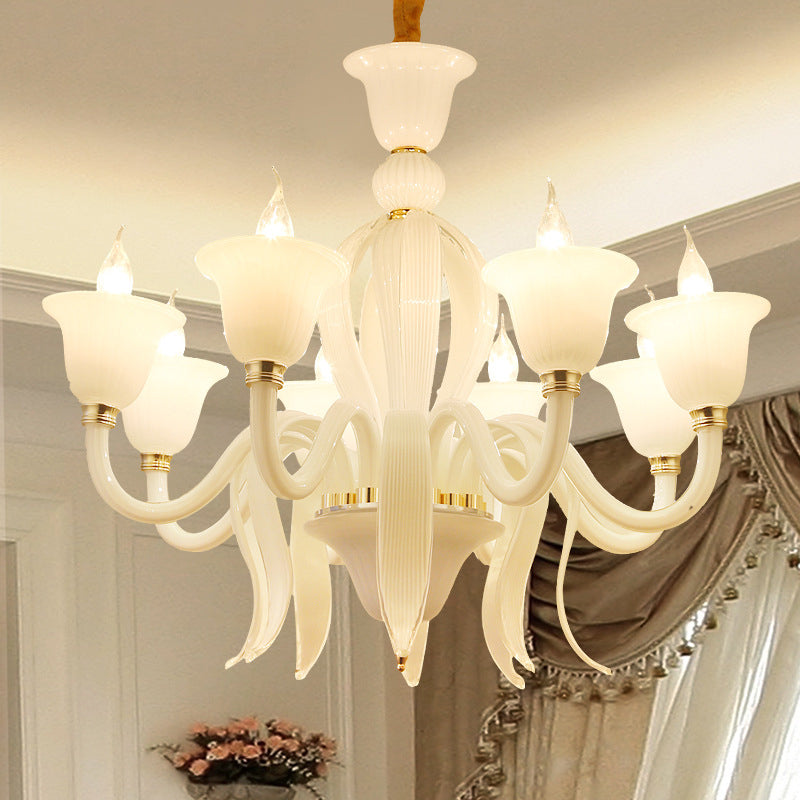 White Glass Stamen Shape Chandelier Antique 6/8/10 Lights - Rebooters