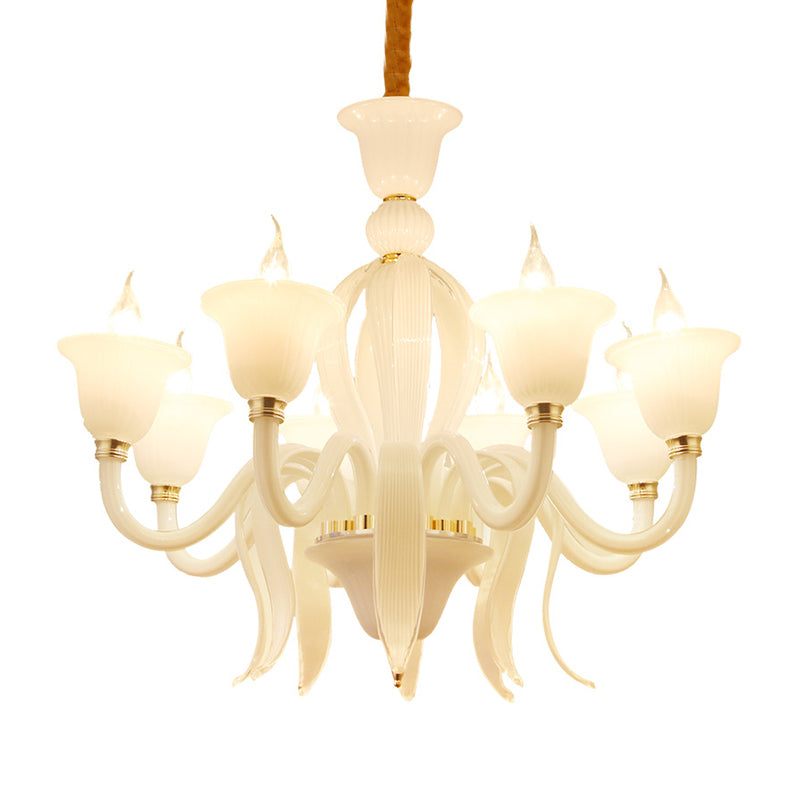 White Glass Stamen Shape Chandelier Antique 6/8/10 Lights - Rebooters