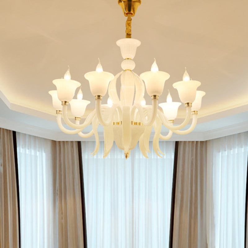 White Glass Stamen Shape Chandelier Antique 6/8/10 Lights - Rebooters