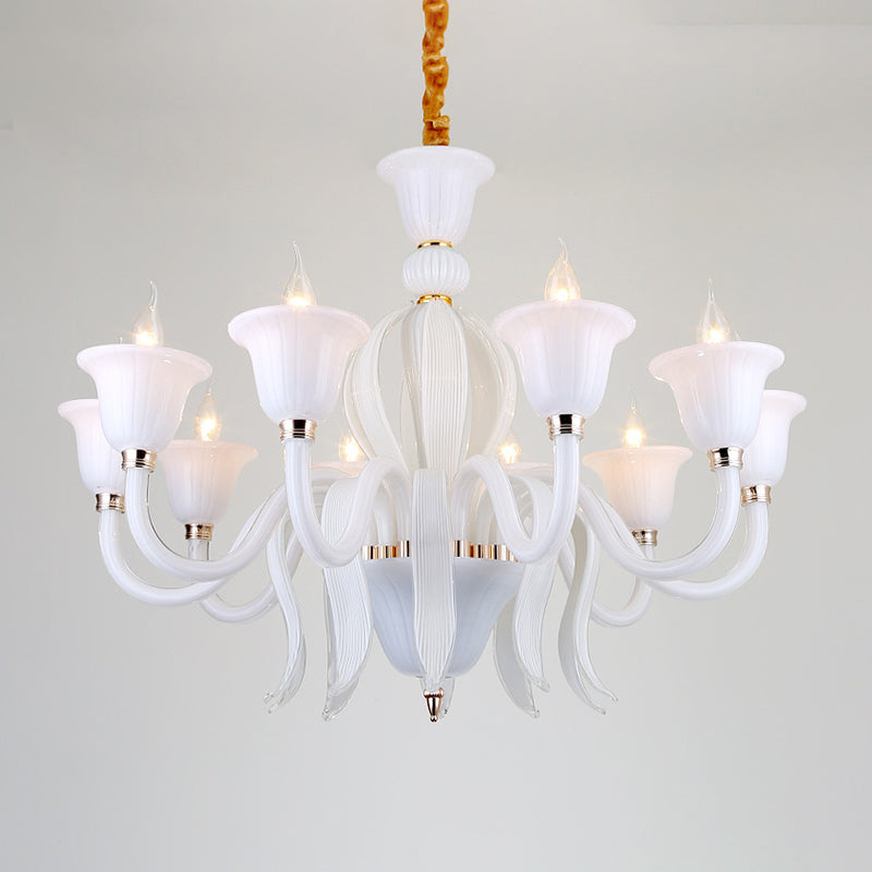 White Glass Stamen Shape Chandelier Antique 6/8/10 Lights - Rebooters