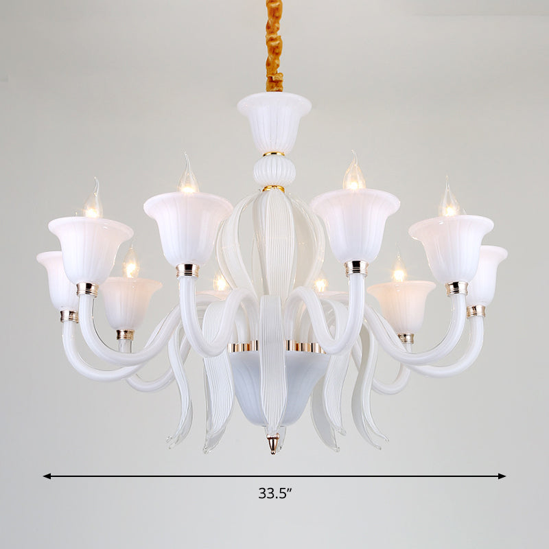 White Glass Stamen Shape Chandelier Antique 6/8/10 Lights - Rebooters