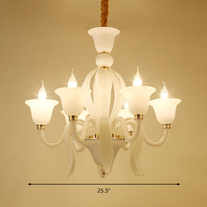 White Glass Stamen Shape Chandelier Antique 6/8/10 Lights - Rebooters