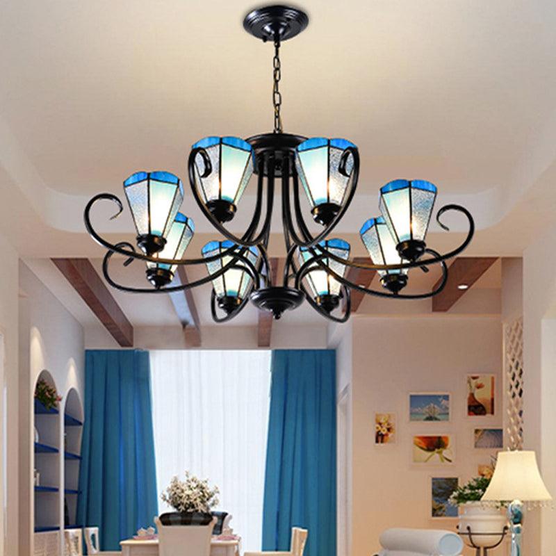 Black 3/6/8 Lights Ceiling Chandelier Baroque Blue Frosted Glass - Rebooters