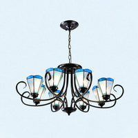Black 3/6/8 Lights Ceiling Chandelier Baroque Blue Frosted Glass - Rebooters