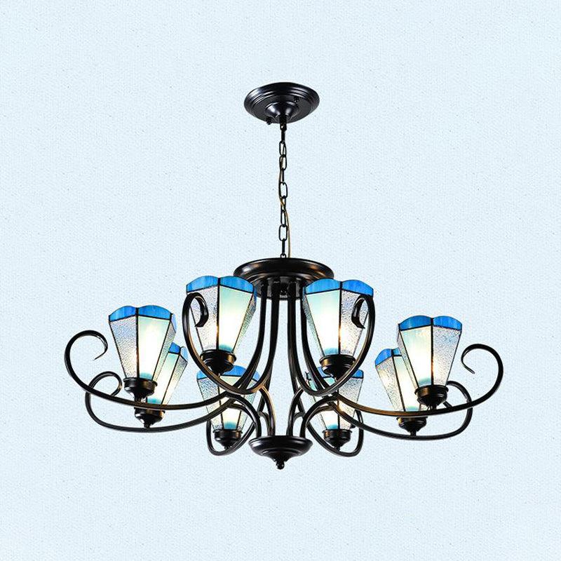 Black 3/6/8 Lights Ceiling Chandelier Baroque Blue Frosted Glass - Rebooters