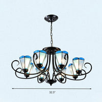 Black 3/6/8 Lights Ceiling Chandelier Baroque Blue Frosted Glass - Rebooters