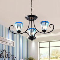 Black 3/6/8 Lights Ceiling Chandelier Baroque Blue Frosted Glass - Rebooters
