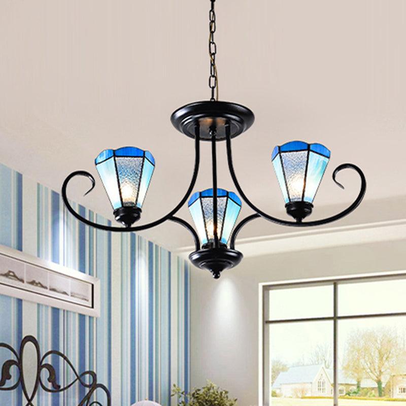 Black 3/6/8 Lights Ceiling Chandelier Baroque Blue Frosted Glass - Rebooters
