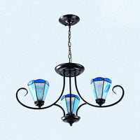 Black 3/6/8 Lights Ceiling Chandelier Baroque Blue Frosted Glass - Rebooters