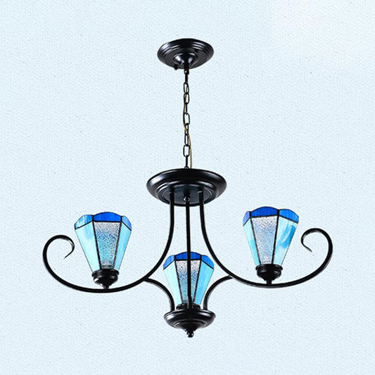 Black 3/6/8 Lights Ceiling Chandelier Baroque Blue Frosted Glass - Rebooters
