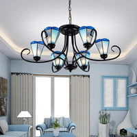 Black 3/6/8 Lights Ceiling Chandelier Baroque Blue Frosted Glass - Rebooters