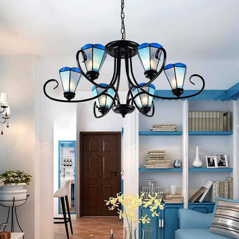 Black 3/6/8 Lights Ceiling Chandelier Baroque Blue Frosted Glass - Rebooters
