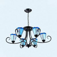 Black 3/6/8 Lights Ceiling Chandelier Baroque Blue Frosted Glass - Rebooters