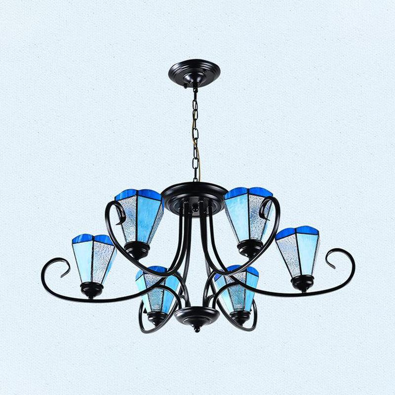 Black 3/6/8 Lights Ceiling Chandelier Baroque Blue Frosted Glass - Rebooters