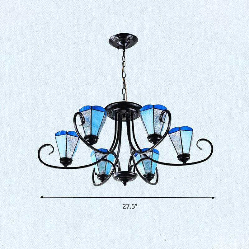 Black 3/6/8 Lights Ceiling Chandelier Baroque Blue Frosted Glass - Rebooters