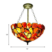 3 Lights Semi Flush Mount Mediterranean Bowl Shade Stone Ceiling Lamp in Antique Brass - Rebooters