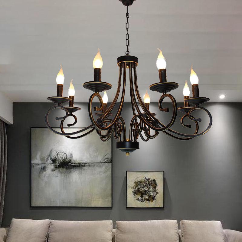 8 Lights Chandelier Pendant Lighting Antique Candle Shaped Metal Hanging Lamp Fixture in Black - Rebooters