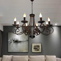 8 Lights Chandelier Pendant Lighting Antique Candle Shaped Metal Hanging Lamp Fixture in Black - Rebooters