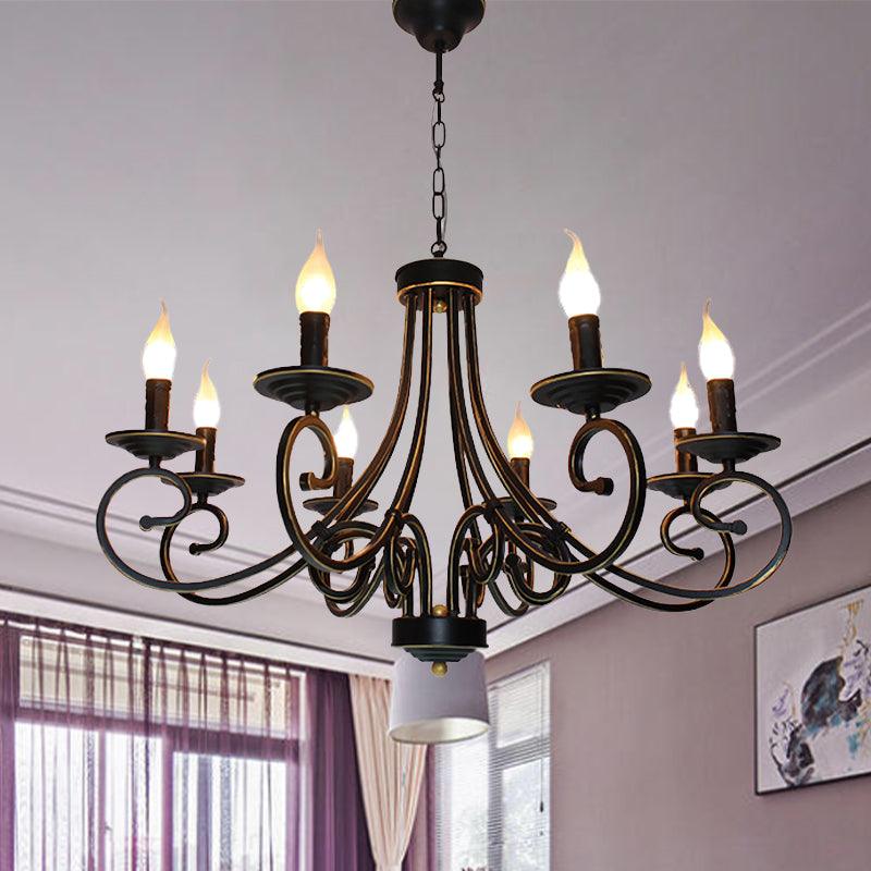 8 Lights Chandelier Pendant Lighting Antique Candle Shaped Metal Hanging Lamp Fixture in Black - Rebooters