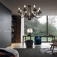 8 Lights Chandelier Pendant Lighting Antique Candle Shaped Metal Hanging Lamp Fixture in Black - Rebooters