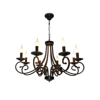 8 Lights Chandelier Pendant Lighting Antique Candle Shaped Metal Hanging Lamp Fixture in Black - Rebooters