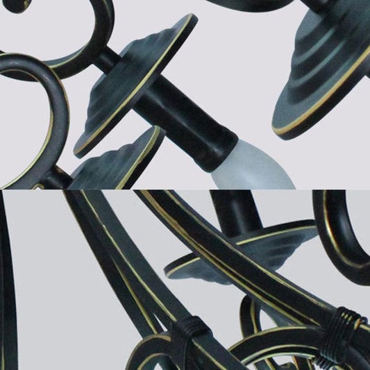 8 Lights Chandelier Pendant Lighting Antique Candle Shaped Metal Hanging Lamp Fixture in Black - Rebooters