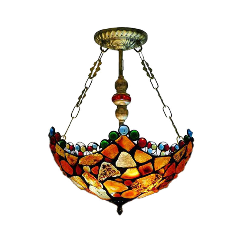 12"/16" Wide Scalloped Stone Ceiling Chandelier Tiffany Lamp - Rebooters