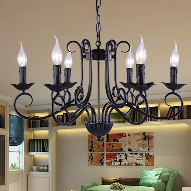 Traditional Candle Ceiling Chandelier 6 Heads Metal Light Black - Rebooters